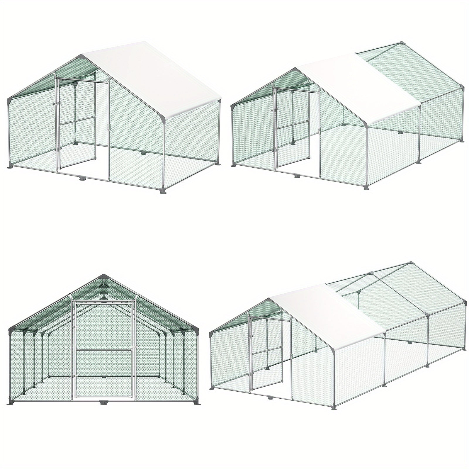 Walk-In Chicken Run 3x2m to 3x8m Galvanised Steel Poultry Cage Outdoor Enclosure for Chickens Rabbits Ducks
