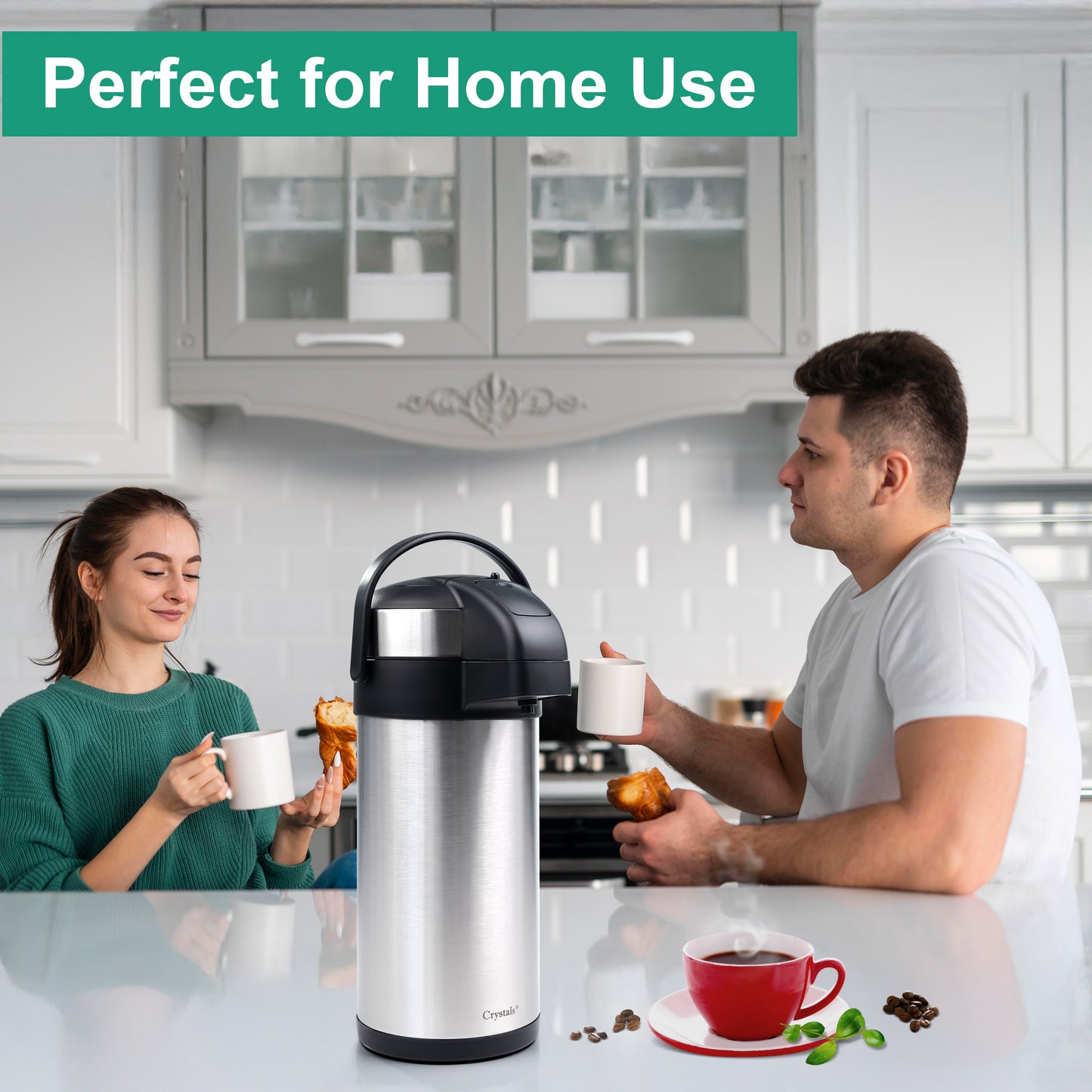 Stainless Steel Insulated Vacuum Airpot Flask with Pump Action, Thermal Carafe for Hot or Cold Drinks