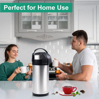 Stainless Steel Insulated Vacuum Airpot Flask with Pump Action, Thermal Carafe for Hot or Cold Drinks