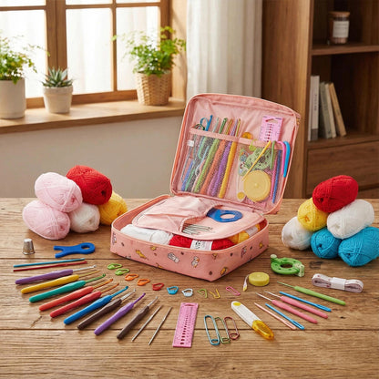 Crochet Kit for Beginners 59-Piece | Complete Set with Ergonomic Hooks, 5-Colour Yarn Balls & Zippered Storage Case | DIY Knitting Gift for Adults & Craft Enthusiasts