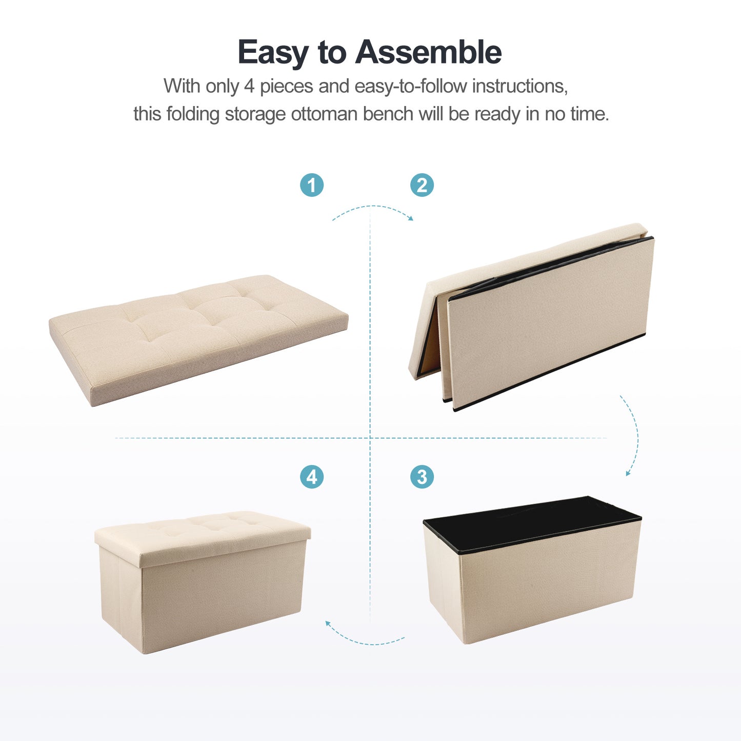 Stylish Folding Ottoman Bench - Multi-Use Storage with Lid, Great for Shoes and Accessories