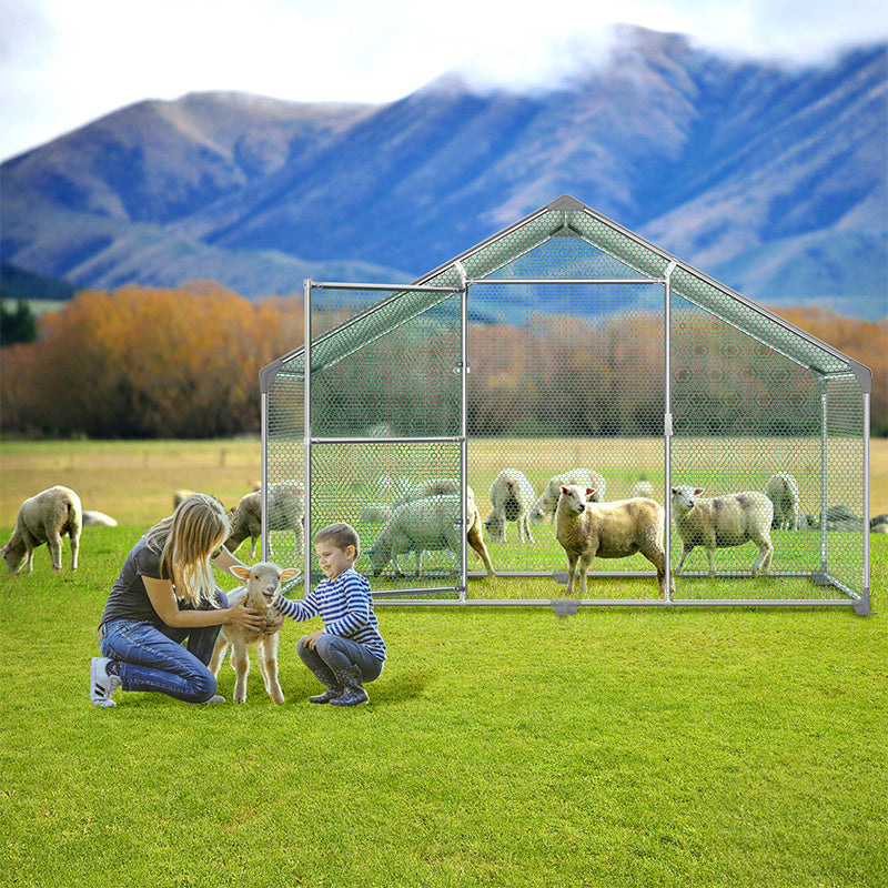 Walk-In Chicken Run 3x2m to 3x8m Galvanised Steel Poultry Cage Outdoor Enclosure for Chickens Rabbits Ducks