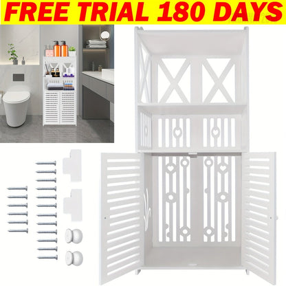 Freestanding Bathroom Floor Cabinet with Double Door & Shelf – Slim PVC Storage Unit for Bathroom, Kitchen & Hallway, White 40x25x90cm