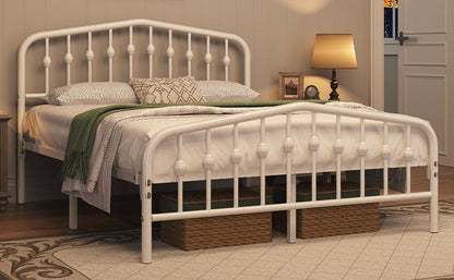 Costoffs Metal Bed Frame, Metal Bed Base, Farmhouse Metal Bed Frame, Modern Metal Bed with Crown-Inspired Design Headboard, Heavy-Duty Slat Support, Spacious Underbed Storage, No Box Spring Needed, Double/King, Black/White