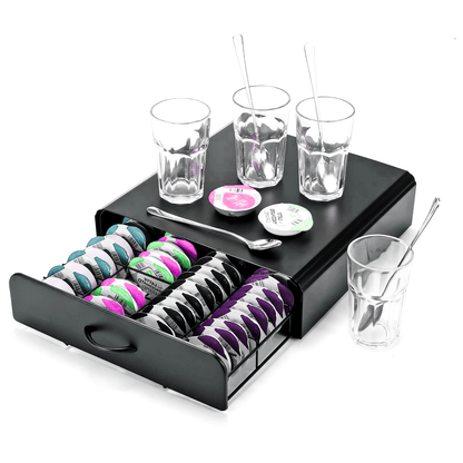 64 Compatible Coffee Pod Holder - 64 Capsules Stackable Stand - Non Slip Base Black T-Disc Coffee Capsules Stand & Pod Storage Drawer Anti-Vibration Design