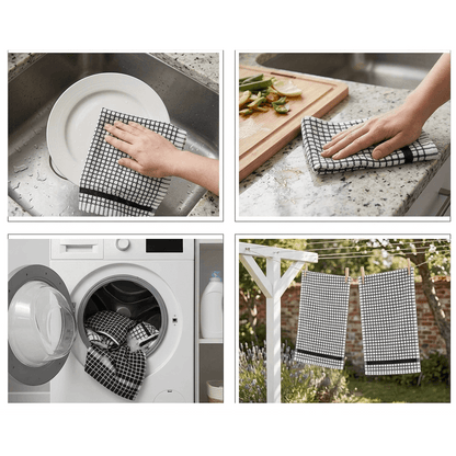 Pack of 6 Large Tea Towels 40x60cm – 100% Cotton Luxury Check Soft Kitchen Towels – Highly Absorbent Dish Cloths – Durable Washable Tea Towels for Drying Dishes, Cleaning, Cooking, Household, Restaurant, Bar, Café, Catering, Commercial & Professional Kitc