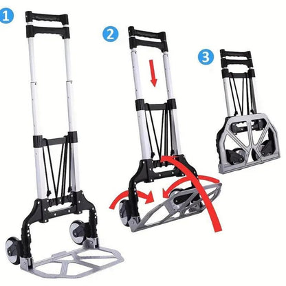Folding Trolley Cart Heavy Duty 80kg Aluminium Alloy Collapsible Shopping Luggage Trolley with Wheels
