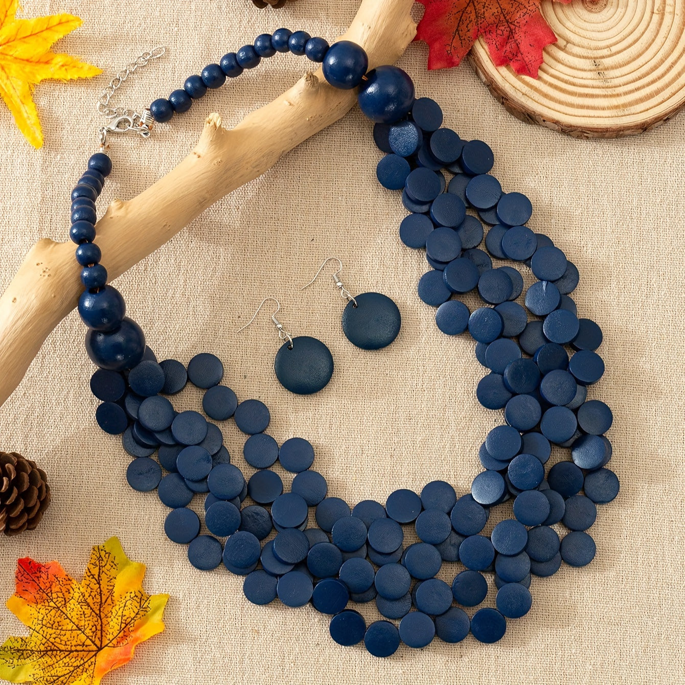 3pcs Bohemian Style Wooden Multi-Layer Necklace And Earrings 7 Colors Optional Women'S Jewelry Set