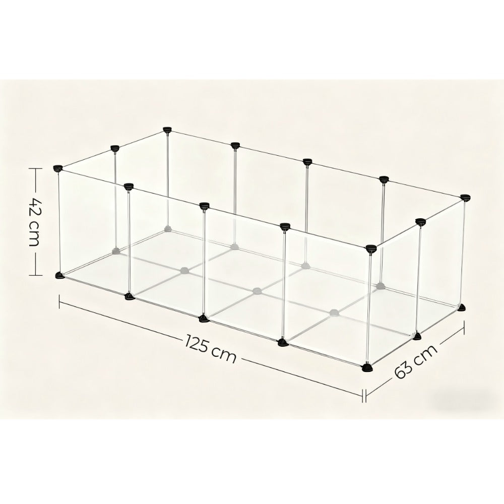 Modular Pet Playpen with Floor Indoor Small Animal Enclosure Expandable 2-Storey Pen for Hamsters Rabbits Guinea Pigs Hedgehogs Ferrets Semi-Transparent Easy Clean
