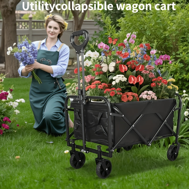 1pc Large Capacity Campervan for 149.69KG with Drinks Pocket, Heavy Duty Utility Wagon, All Terrain Trolley for Groceries Outdoor Beach Gardening Shopping Pet Outings Fishing
