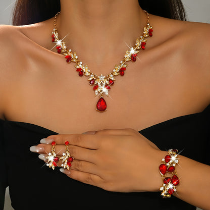 Luxury Blue Jewelry Three-Piece Set: Teardrop Pendant Necklace + Bracelet + Earrings, Women's Banquet Accessories
