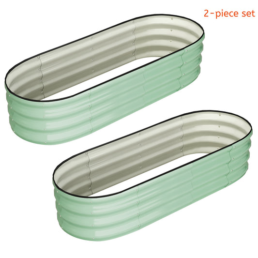 2pcs Set Galvanized Raised Garden Beds for Vegetables And Flowers - 137.16x60.96x30.48cm Oval Metal Planter Boxes, Tool-Free Assembly, Open-Bottom Design, Outdoor & Backyard Gardening