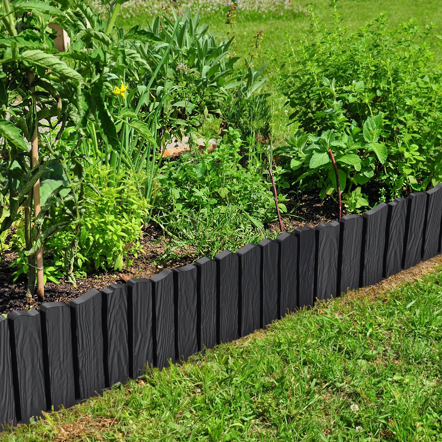 Plastic Lawn Edging Flower Bed Edge Grass Border Garden Fence Mowing Barrier Garden Palisade Imitation Wood Grain Look with 10Cm Tips 13Cm Height, for Garden, Path, Pavement, Farm, Courtyard, Pack of 4/ 8, Anthracite/ Brown/ Gray