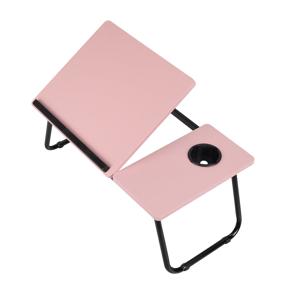 Adjustable Lap Desk Foldable Bed Table with Cup Holder - Portable Laptop Stand Breakfast Tray for Bed Sofa Couch Pink