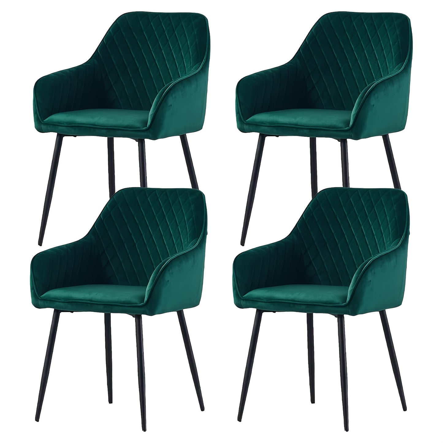 Set of 1 2 4 6 Dining Chairs Velvet Armchairs with Armrest & Backrest Upholstered Seat with Black Metal Legs