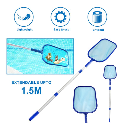 Swimming Pool Cleaning Net - Pool Skimmer Net with Extendable Telescopic Pole - Hot Tub Pond Skimmer Fine Mesh for Cleaning Pool Surface Fountain Spa Fish Tank