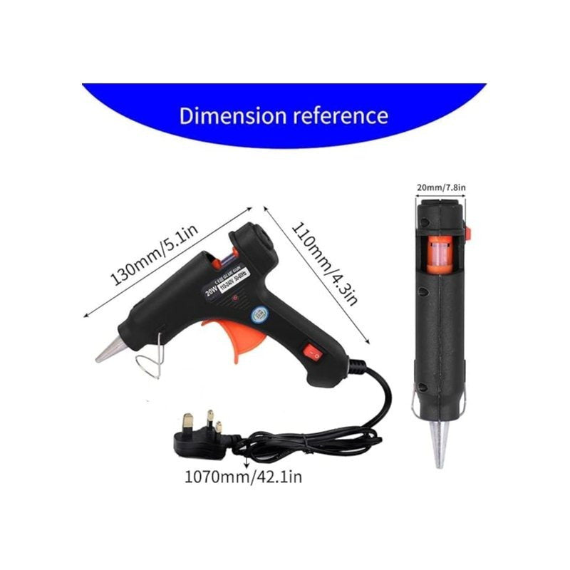 20W Trigger Hot Melt Glue Gun Electric Trigger Adhesive Hobby Craft Tool UK Plug Hot Glue Gun UK Plug Mini Heats Up Glue Gun for Crafts, Hobby, Home Repairs, Fabric, Wood, Glass, Card, ON-Off Switch for DIY Arts
