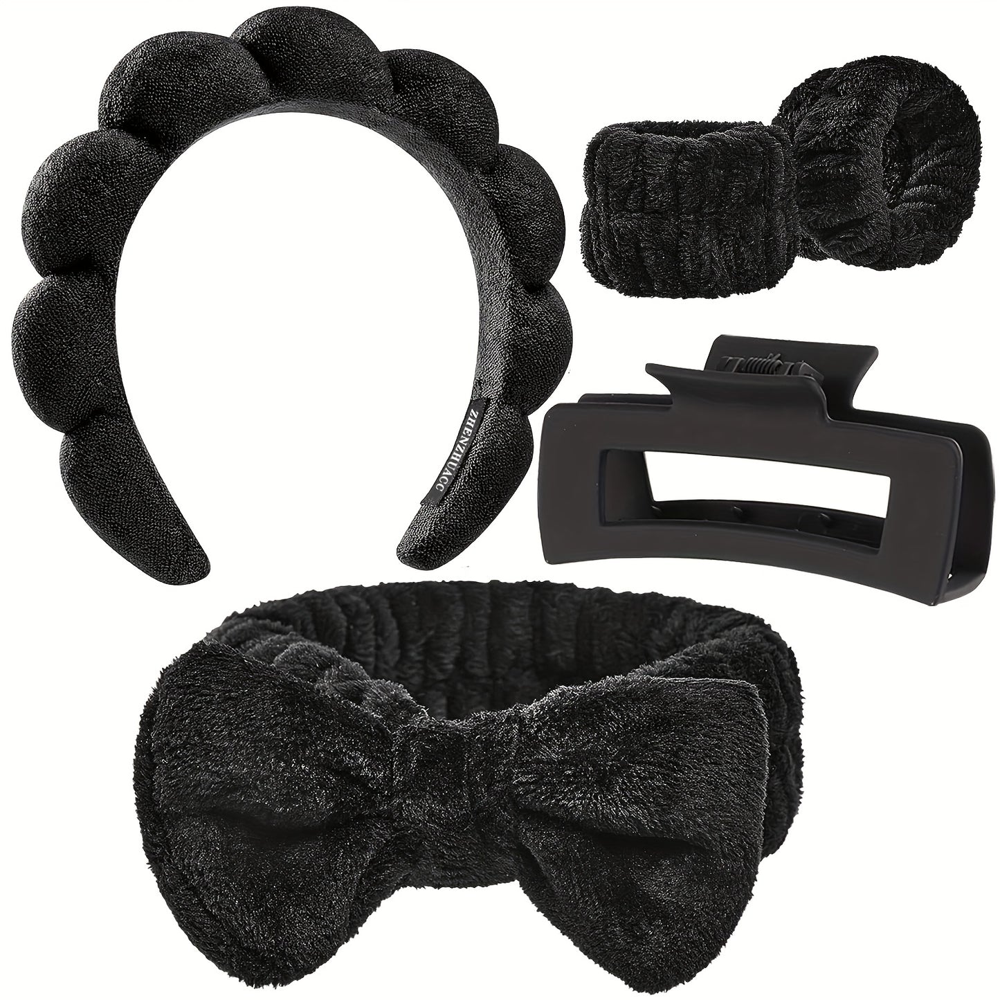 [Spa Headband Set] 5pcs/Set Spa Headband Wristband Set with Hair Claw Clips Skincare Headbands for Washing Face Skin Care Puffy Makeup Headband Wrist Bands Preppy Teen Girl Gifts Cute Trendy Stuff Hair Accessories for Women