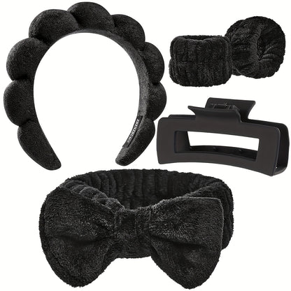 [Spa Headband Set] 5pcs/Set Spa Headband Wristband Set with Hair Claw Clips Skincare Headbands for Washing Face Skin Care Puffy Makeup Headband Wrist Bands Preppy Teen Girl Gifts Cute Trendy Stuff Hair Accessories for Women