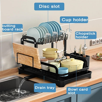 2- Tier Large Capacity Dish Drying Rack, Large Dish Rack with Drainboard, Multifunctional Rustproof Kitchen Dish Drainer, Durable & Space Saving