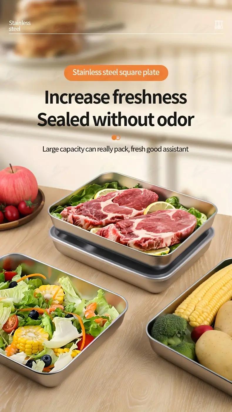 3/5/6 pcs Stainless Steel Food Storage Containers, Stackable with Sealed Lids, Flip Top, Square Shape, for Salad, Fruit, Food Storage, Kitchen Organization, Refrigerator Freshness, Freezer Safe, Multi-purpose Meal Prep