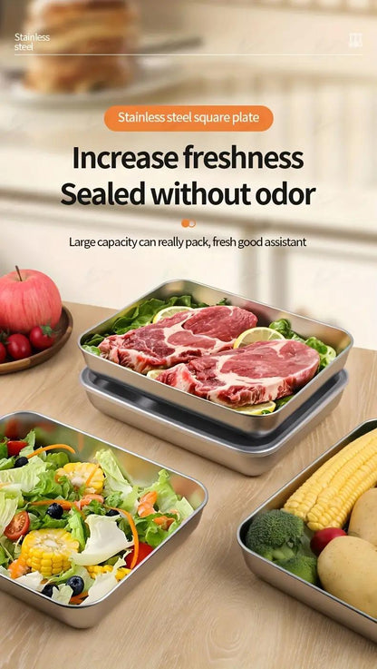 3/5/6 pcs Stainless Steel Food Storage Containers, Stackable with Sealed Lids, Flip Top, Square Shape, for Salad, Fruit, Food Storage, Kitchen Organization, Refrigerator Freshness, Freezer Safe, Multi-purpose Meal Prep