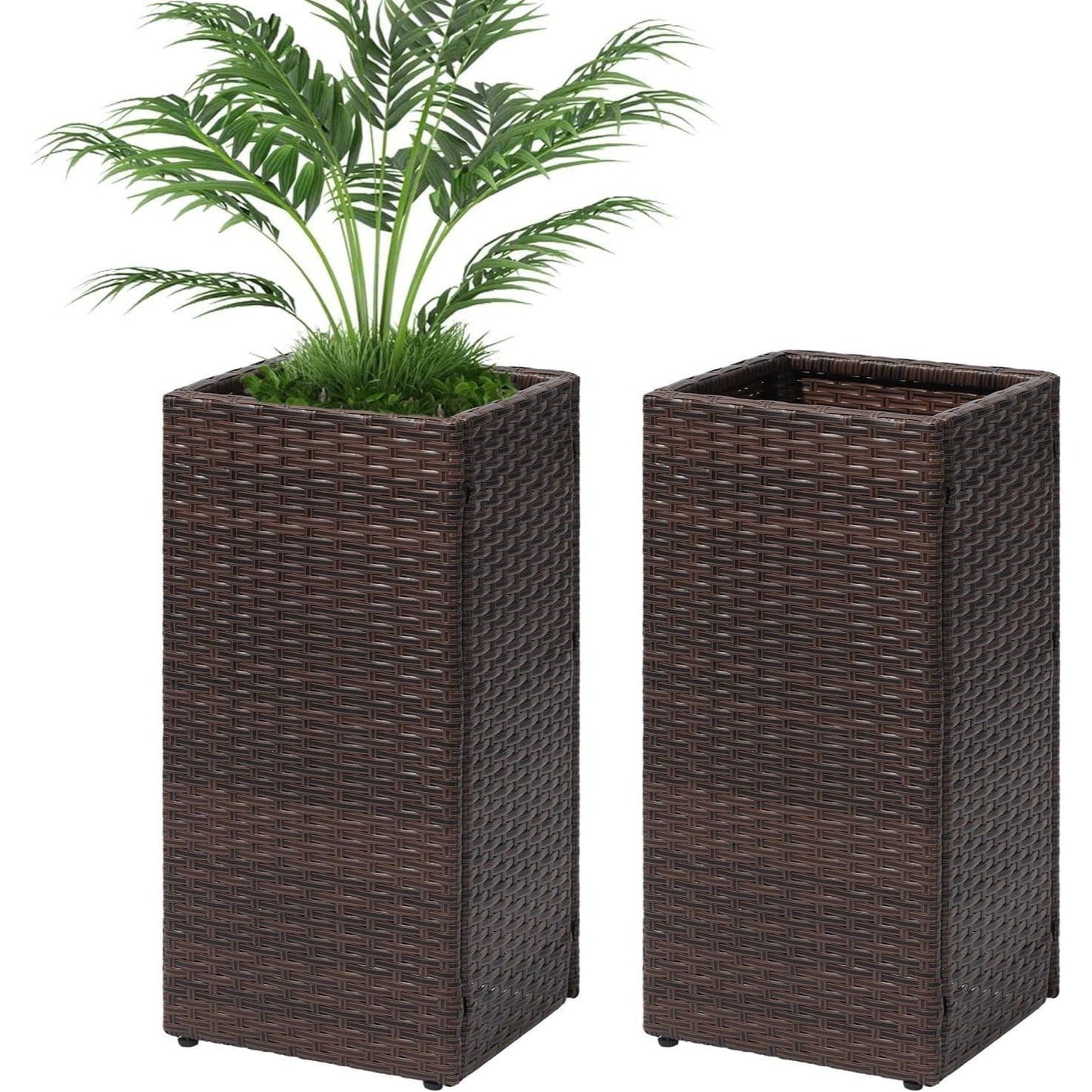 Taylor & Brown 2 Pack Tall Rattan Wicker Planters with Removable Liner, Large Indoor Outdoor Plant Pots 61cm x 30.5cm
