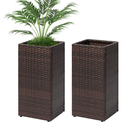 Taylor & Brown 2 Pack Tall Rattan Wicker Planters with Removable Liner, Large Indoor Outdoor Plant Pots 61cm x 30.5cm