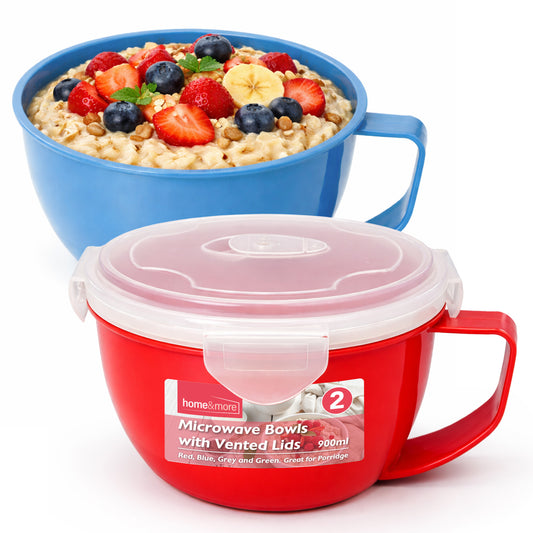 2-8 Pack Microwave Soup Bowl with Lid & Handle | 900ml Soup Mug Cup for Noodles, Porridge & Lunch | Leak Proof Food Container | Microwave-Safe Lunch Bowl with Vented Lid | Dishwasher Safe Portion Control Lunch Box | Reusable Microwavable Soup Mugs
