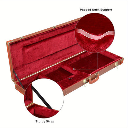 Electric Guitar Hard Case Lockable Wood PU Leather Coffee Brown Fits ST TL SG Shockproof Plush Lined Accessory Compartment Travel Gig Box