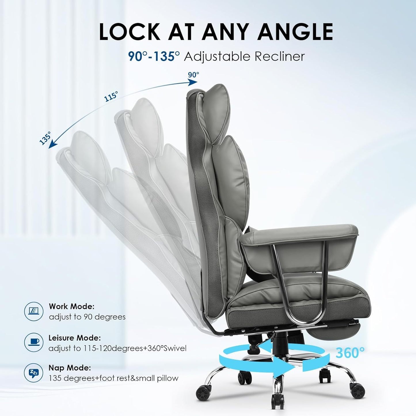 GartistGo Executive Office Chair Desk Chair, PU Computer Recliner, Ergonomic Office Chair with Footrest, Heavy Duty Leather Office Chairs for Home Office, High Back Swivel Chair