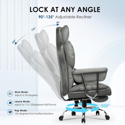 GartistGo Executive Office Chair Desk Chair, PU Computer Recliner, Ergonomic Office Chair with Footrest, Heavy Duty Leather Office Chairs for Home Office, High Back Swivel Chair