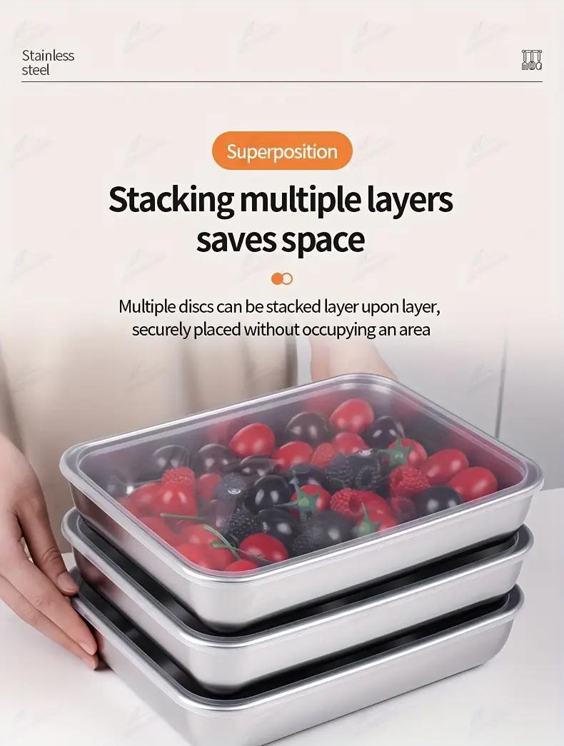 3/5/6 pcs Stainless Steel Food Storage Containers, Stackable with Sealed Lids, Flip Top, Square Shape, for Salad, Fruit, Food Storage, Kitchen Organization, Refrigerator Freshness, Freezer Safe, Multi-purpose Meal Prep
