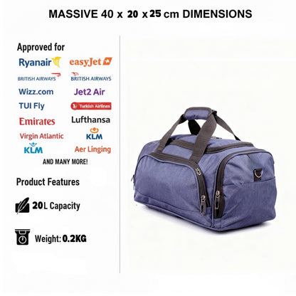Ryanair & Wizz Air Ultra Lightweight Underseat Travel Carry On Hand Cabin Luggage Holdall Under Seat Flight Bag Fits Ryanair Cabin Bags 40x30x20
