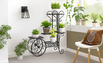 3 Tier Metal Plant Stand Indoor Outdoor, Decorative Flower Pot Display Rack Floor Standing Iron Planter Shelf for Garden, Balcony, Patio, Home Décor, Holds 4 Flower Pots