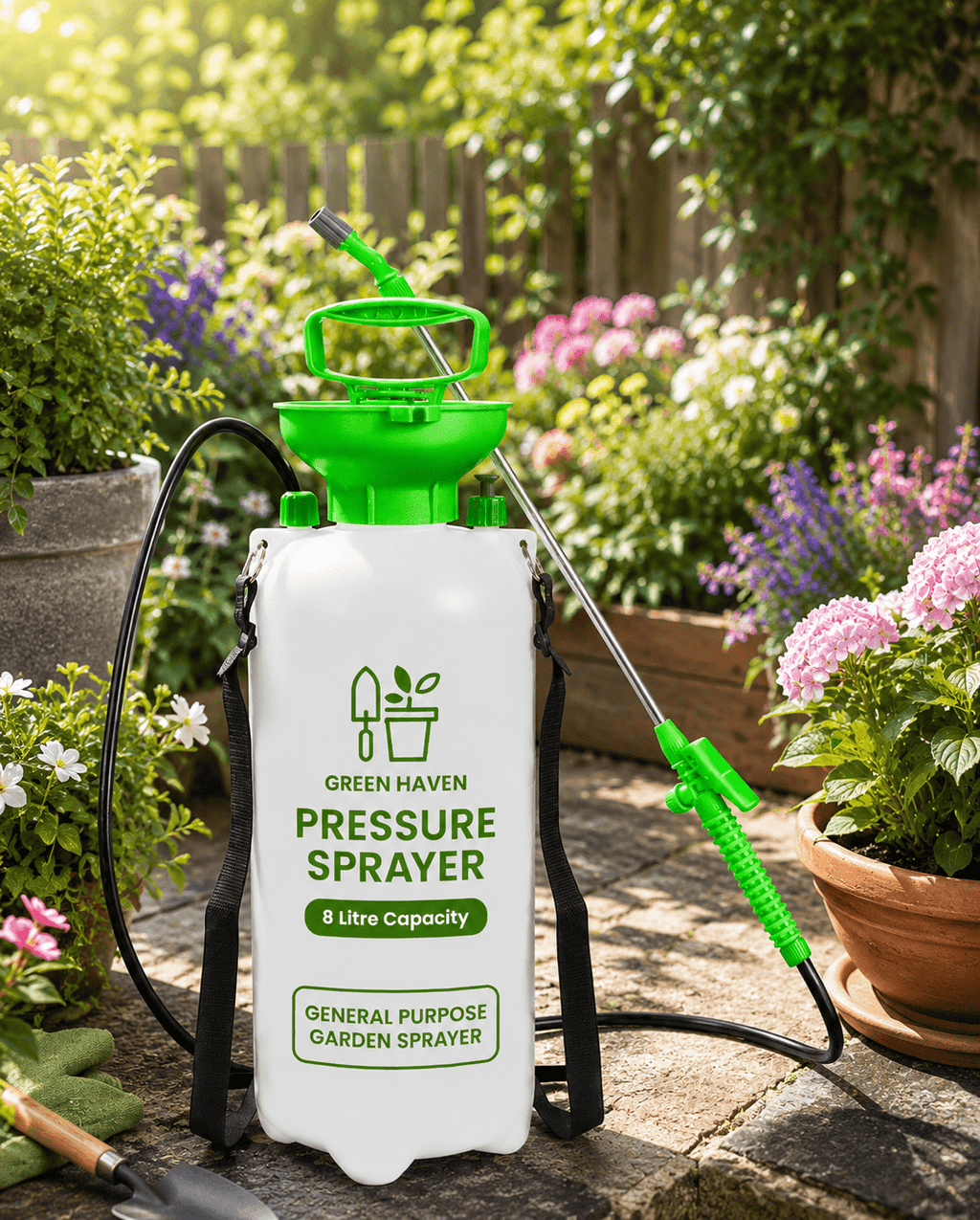 8L Garden Pump Pressure Sprayer with Shoulder Strap & Adjustable Wand – Manual High Pressure Spray Bottle for Plants, Lawn Care, Weed Control & Household Cleaning