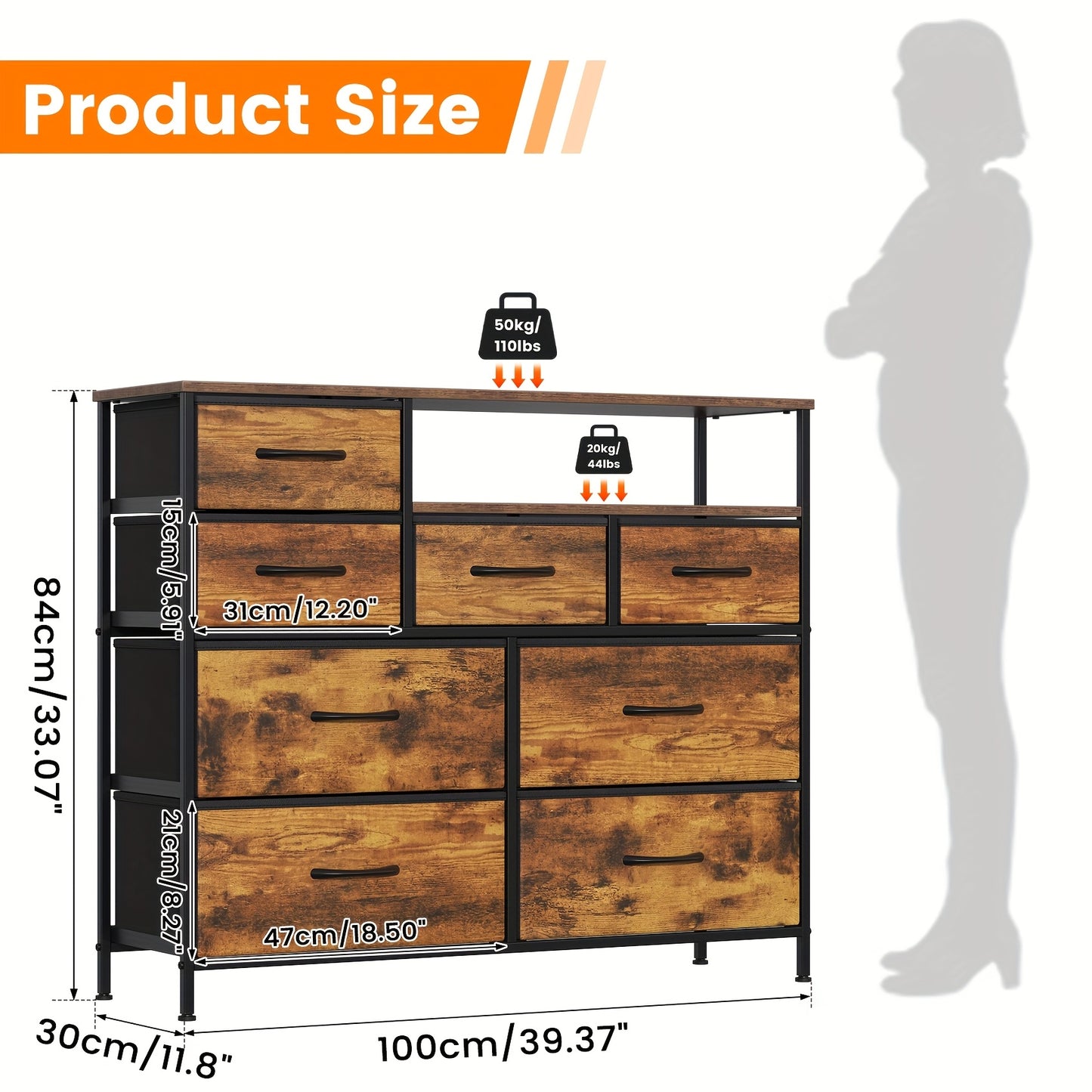 Chest Of Drawers with 8 Drawer, Fabric Dresser with Wood Top, 8 Dresser Of Drawer, Large Storage Organizer Unit with 8 Drawers for Bedroom, Living Room