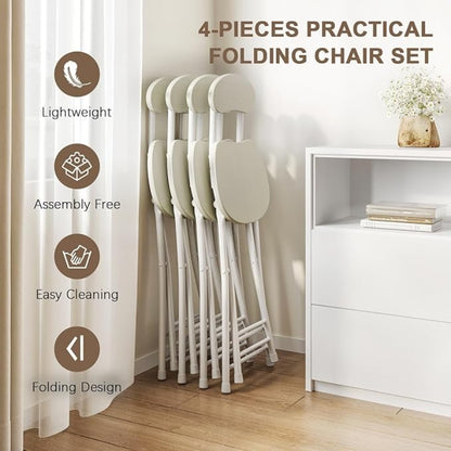 2 or 4 White Dining Chairs with Metal Frame and Wood, Folding Single Chairs Space Saving, Multifunctional Chairs for Outdoor and Indoor Furniture Chairs