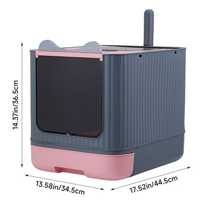 Enclosed Cat Litter Box with UV Sterilisation & Deodoriser | Large Hooded Cat Toilet with Drawer Tray & Scoop | Anti-Splash Odour Control Litter Tray | 44.5x36.5x34.5cm | Grey