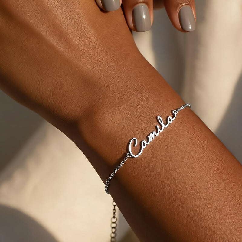 [Customized] Customized Laser-Cut Name Bracelet, 304 Stainless Steel Name Bracelet, Exquisite And Easy Popular Bracelet Additions Jewelry Gifts, Personalized Jewelry, Suitable for Daily Holiday Party Birthday Gifts Additions Bracelet