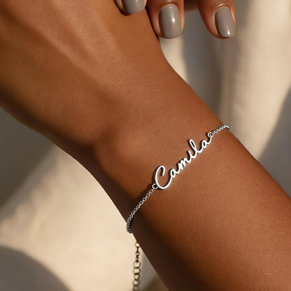 [Customized] Customized Laser-Cut Name Bracelet, 304 Stainless Steel Name Bracelet, Exquisite And Easy Popular Bracelet Additions Jewelry Gifts, Personalized Jewelry, Suitable for Daily Holiday Party Birthday Gifts Additions Bracelet