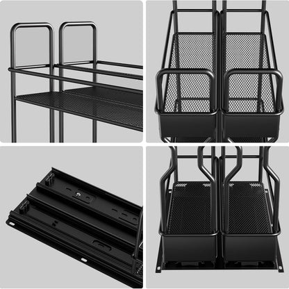 2 Tier Pull Out Spice Rack for Inside Cupboard, Sliding Spice Rack Cabinet Organiser Rack Metal Seasoning Rack Free Standing, Black
