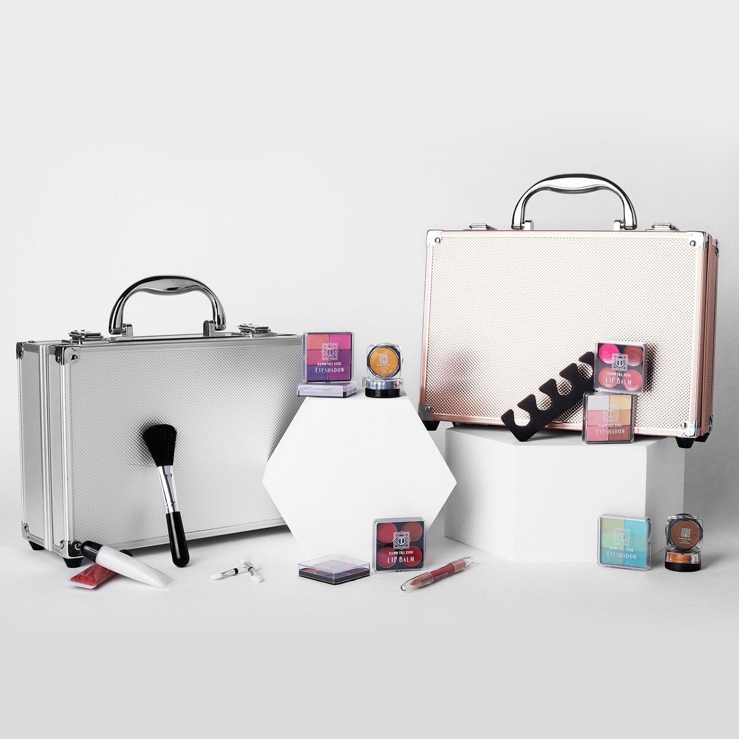 80-Piece Dawn to Dusk Makeup Large Storage Vanity Case Set, Rose Gold Beauty Kit