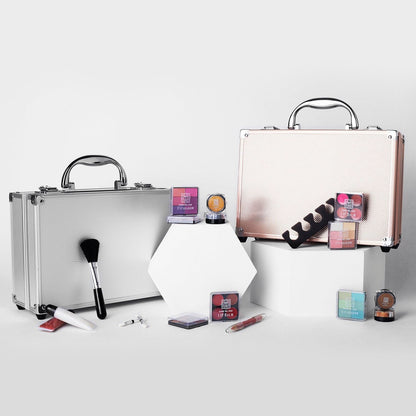 80-Piece Dawn to Dusk Makeup Large Storage Vanity Case Set, Rose Gold Beauty Kit