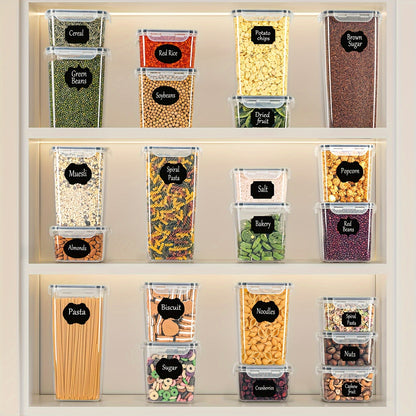Set of 32 Airtight Storage Containers with Lids Designed for Organizing And Storing Items in The Kitchen Pantry, Including Plastic Canisters for Cereal, Pasta, Flour, And Sugar, Complete with Labels And a Marker