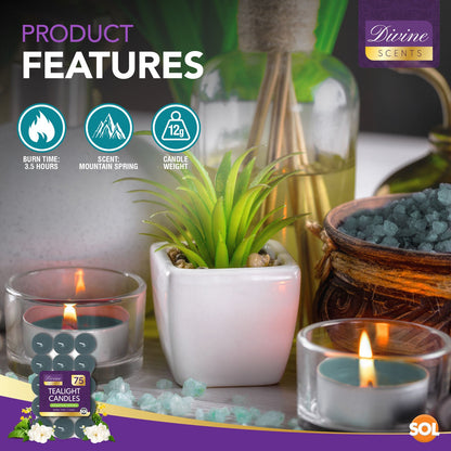 75 Pack Scented Tea Light Candles | Assorted Tealights with 5 Fragrances (Vanilla, Fresh Berries, Peach, Mountain Spring, Lavender) | 4 Hour Burn | Decorative Home & Gift Candle Set