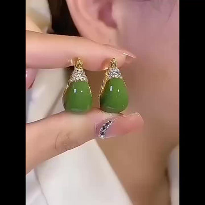 Chic Green Crystal C-shaped Earrings - Luxe Design, Elegant Accessory for Women - Perfect for High-end Fashion & Special Occasions