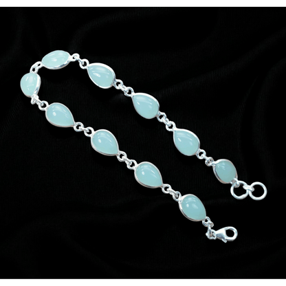 925 Sterling Silver Natural Gemstone Adjustable Bracelet ~ Teardrop Link Bracelet ~ Simple Elegant Jewelry