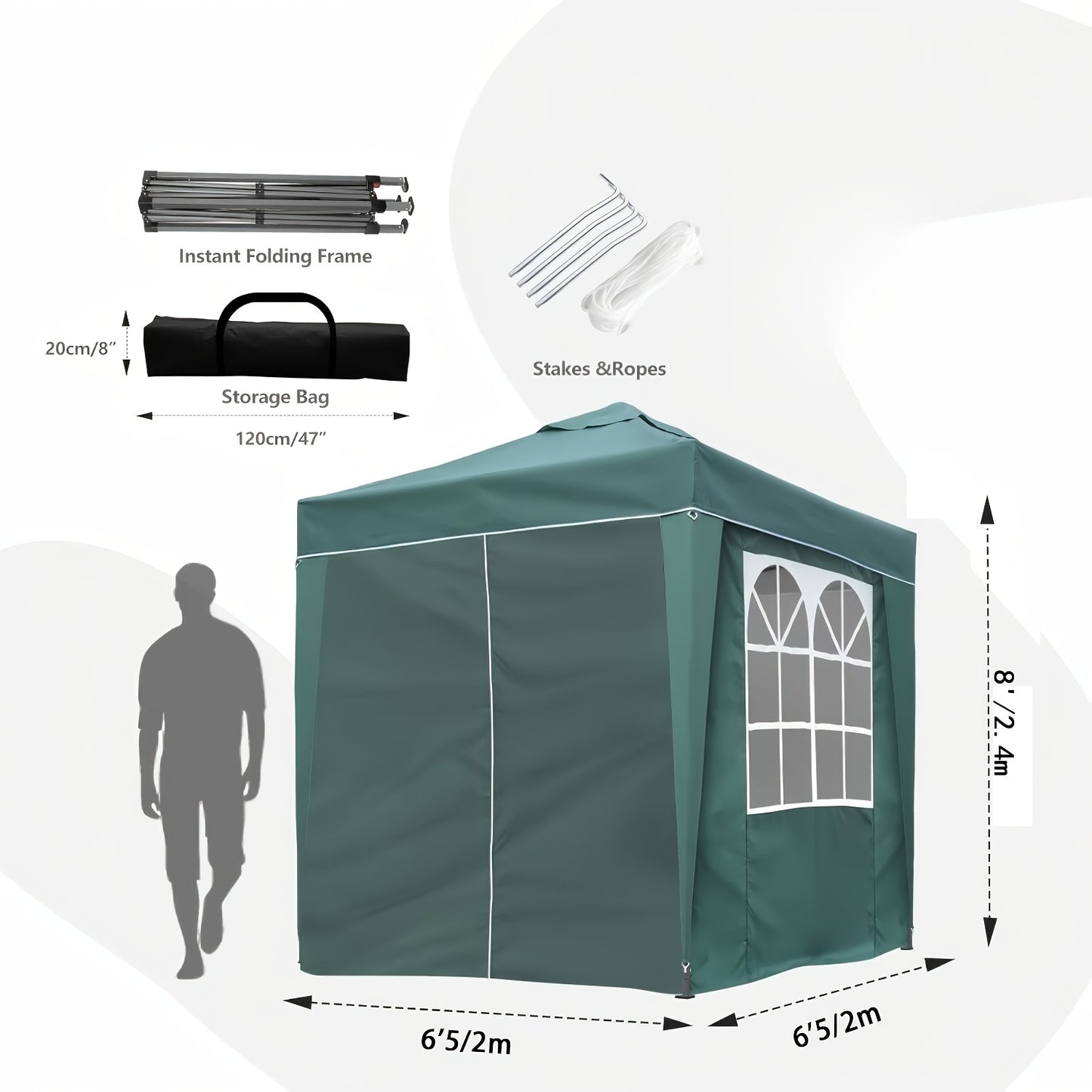 2x2m/3x3m Folding Garden Carport with Sidewalls, Heavy Duty Outdoor Canopy Tent with 3 Height Settings, UV50 for Car, Truck, Boat, Bike, Temporary And Removable(Grey, Green, Blue, Beige)