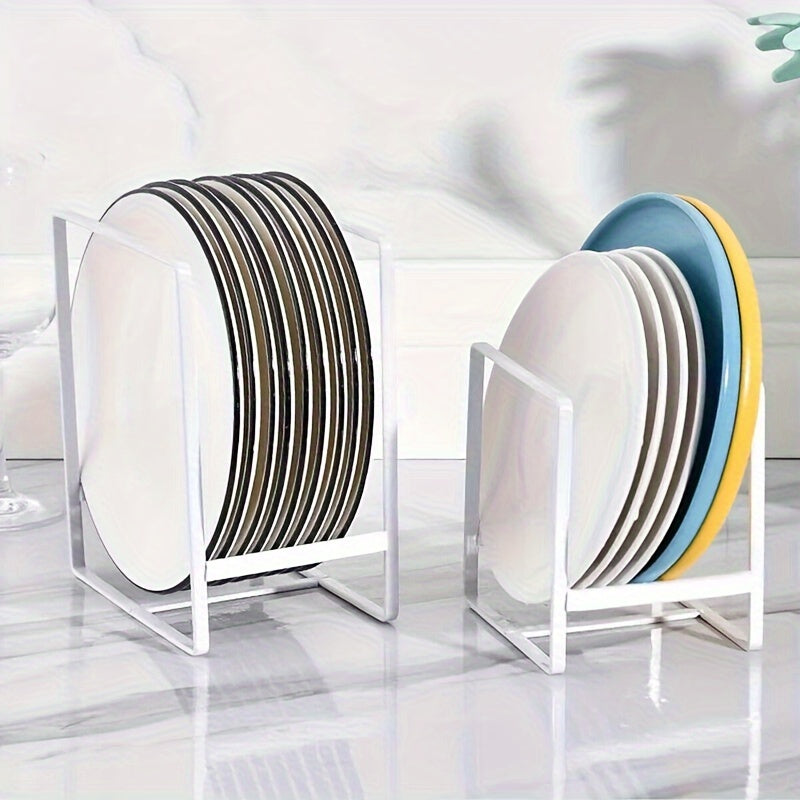 2pcs Heavy-Duty Space-Saving Dish Rack Organizer, Upright Plate Storage Rack with Non-Slip Silicone ends, for Cabinet, Countertop, Kitchen - Small & Large Sizes Fits Plates, Pots, Pans - Easy Assembly, Rustproof (Black/White), Dish Drying Rack for Kitchen